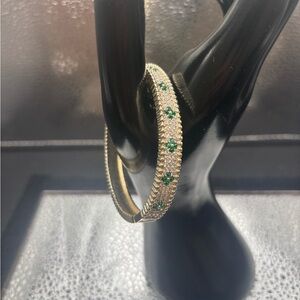 Gold and Green Emerald Rhinestone Bracelet